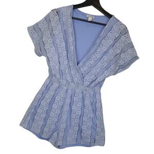 ReVamped Women's One Piece Floral Lace Romper Sz Medium Cinch Waist w/ Lining